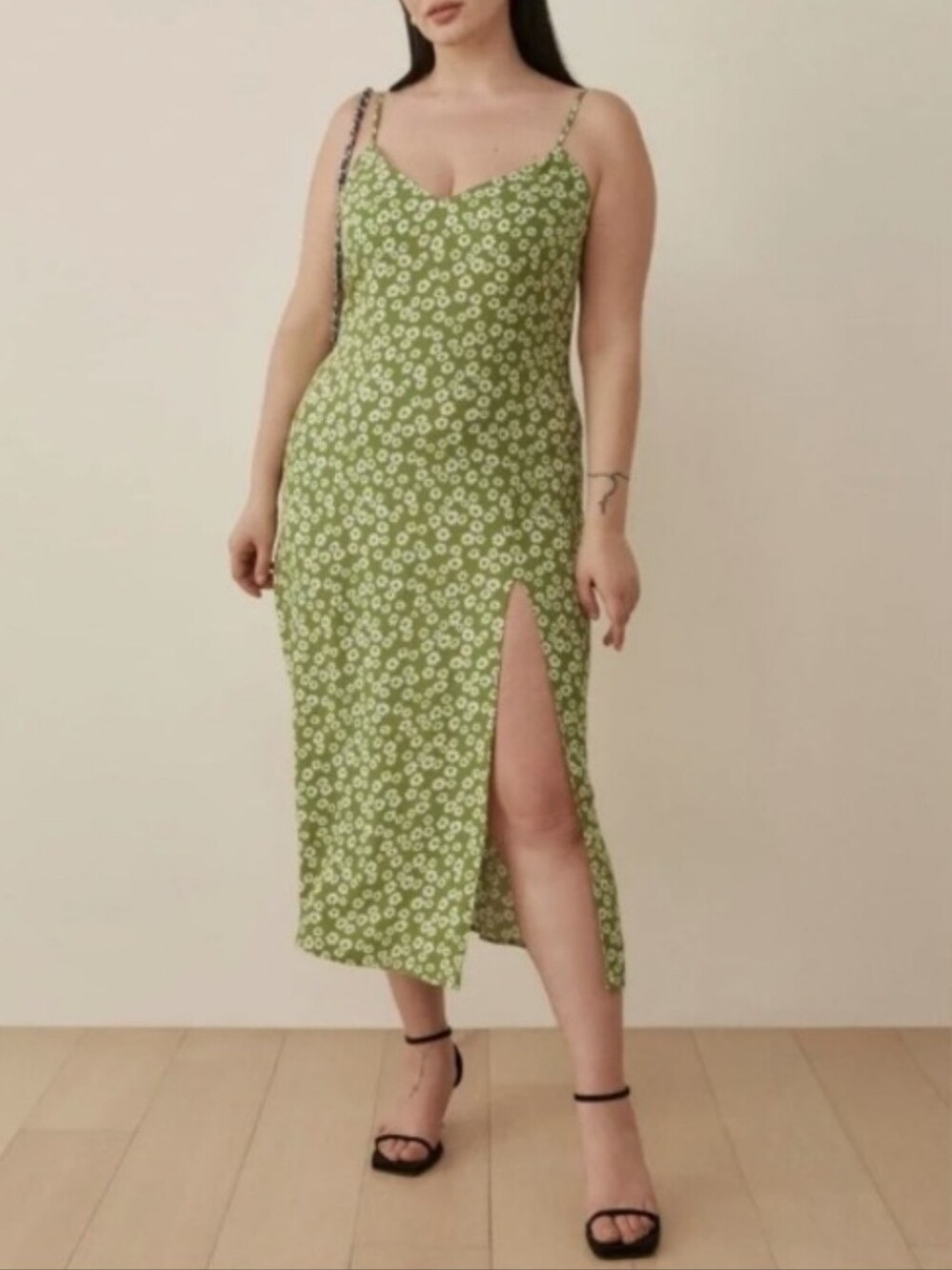 Size 8 Reformation Crimini Fennel Green Floral Midi Slip Dress - Picture 3 of 11